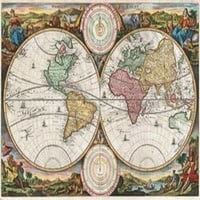 Карта на Стоупендал на света в две полукълба - платно или печат на изкуството на стената