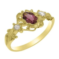 Британците направиха 14K жълто злато естествено розово турмалин и кубичен циркония женски пръстен за юбилей - Опции за размер - размер 9