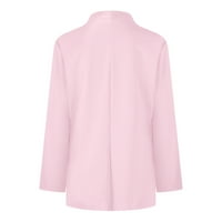 Ketyyh-chn дамски офис блейзери елегантни дълги ръкави твърди блейзър джобни якета розови, 2xl