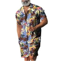 Cllios Хавайски ризи за мъже Просверие, мъже ежедневни бутон за завъртане Кардиган Turndown Print с къс ръкав плажен блуза и панталони