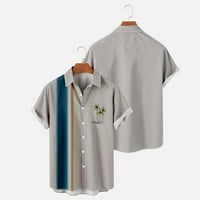 Небрежни блузи за мъже- отхвърляне на яка от свободното време отпечатана блуза Небрежно удобни хавайски ризи с къс ръкав сив
