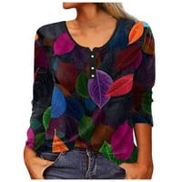 Дамски върхове ръкав флорална блуза ежедневни жени ризи Хенли лято многоцветни XL