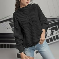 Riforla Женски кръгъл пуловер пуловер с шаблон с дълъг ръкав топла вълна смес идеална за пролетта и есента пуловер за пуловер на жените черно s