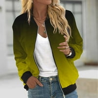 Usmixi Bomber Jacket for Women Winter Gomber Jacket for Women Небрежен дълъг ръкав стойка в врата Отворено предно цип палто Моден градиент за печат Лек есен Дами Външни дрехи с джобни седмични оферти